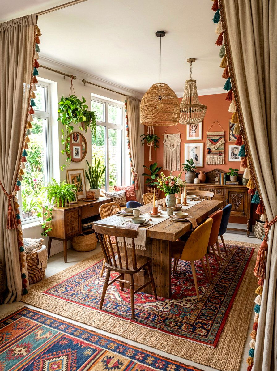 Bohemian Tassel Detail Drapes - 30 dining room drapery ideas