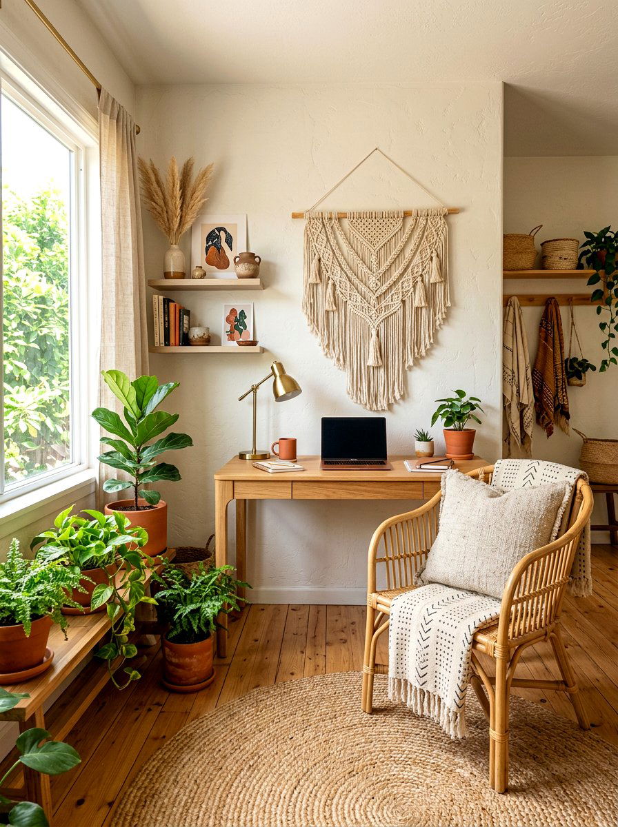 Bohemian Textural Decor - 30 video call office ideas
