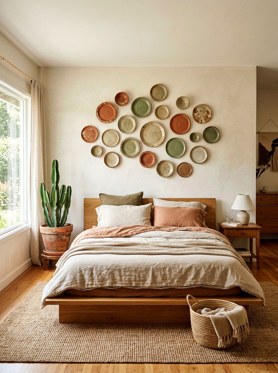 Bohemian Textured Plate Wall - 30 plate wall display ideas