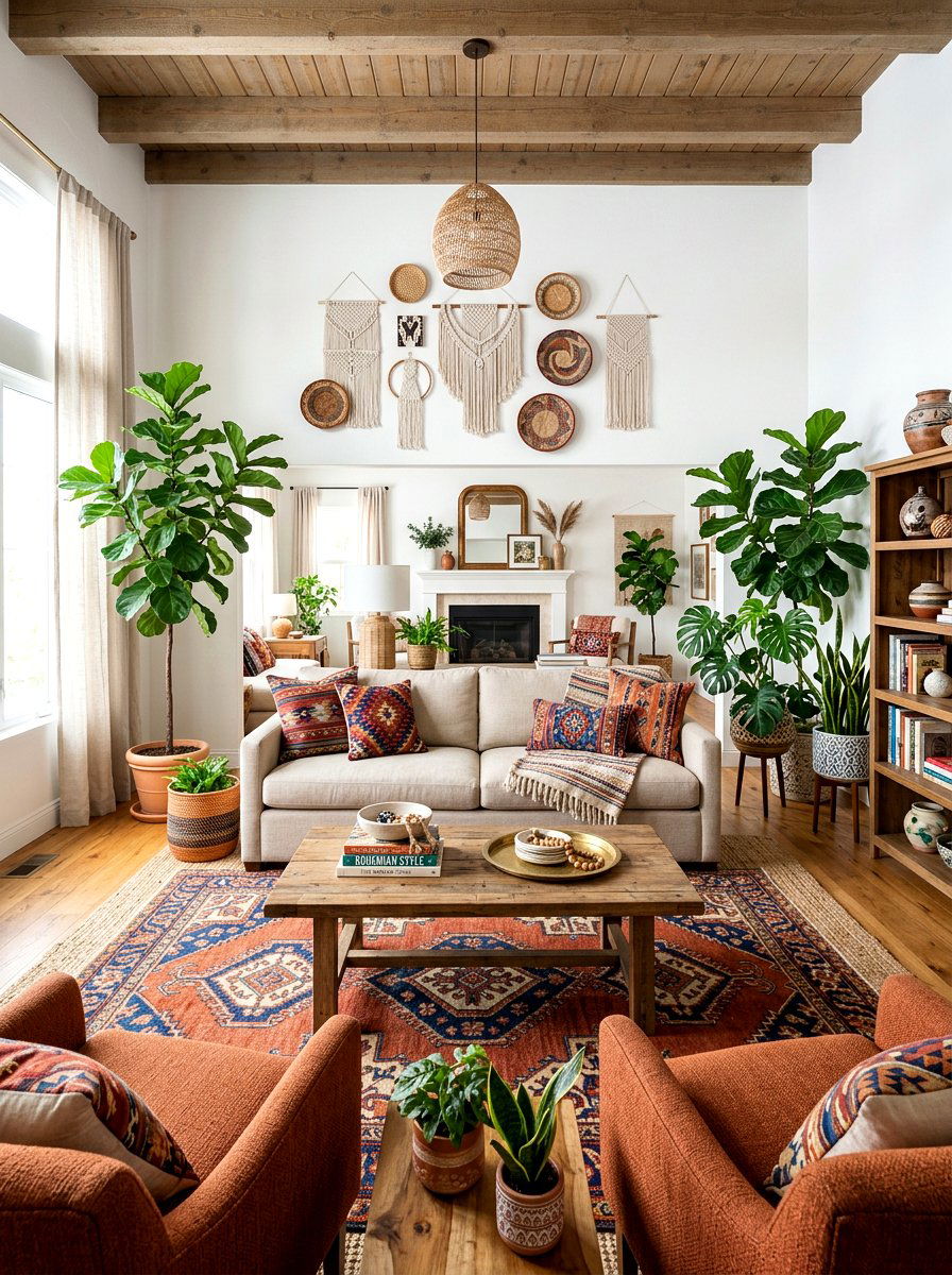 Bohemian Transitional Living Room - 30 transitional living room ideas