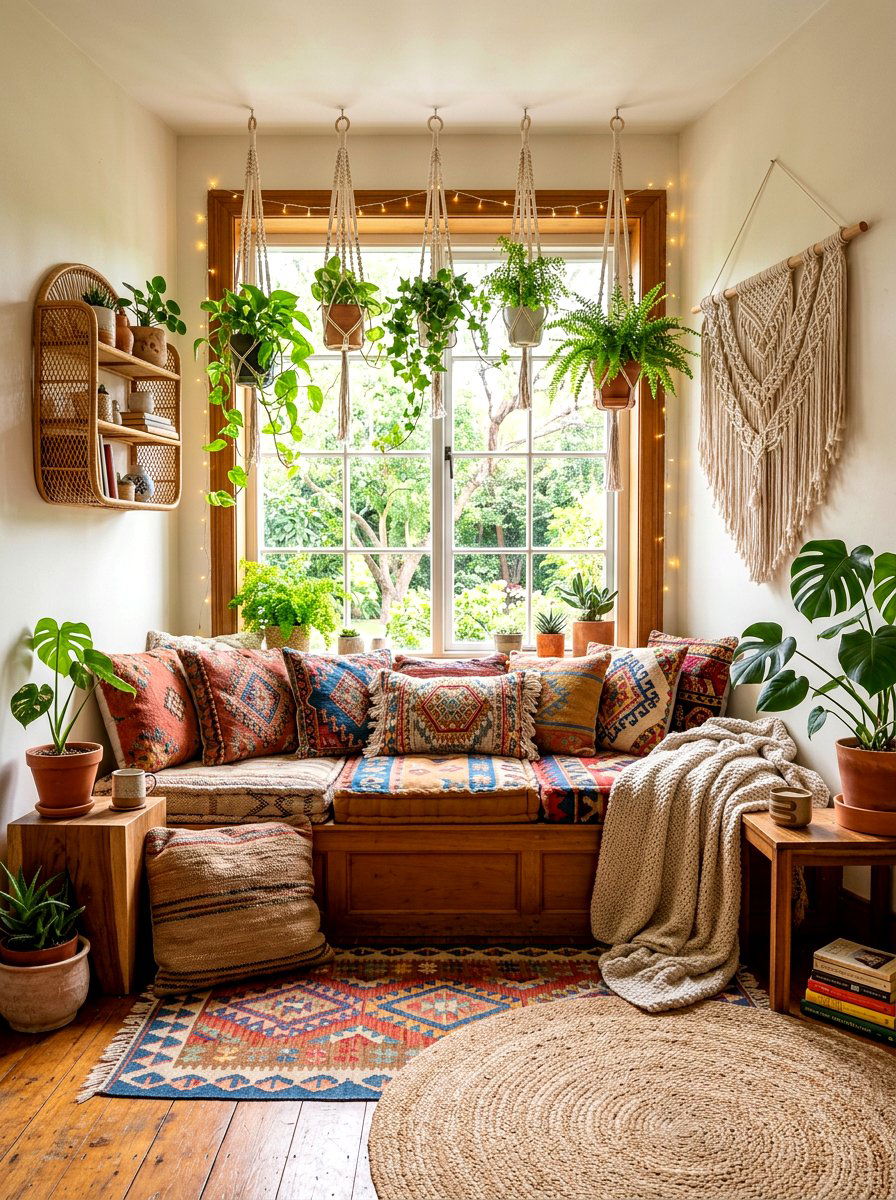 Bohemian Window Seat - 30 bay window seating ideas