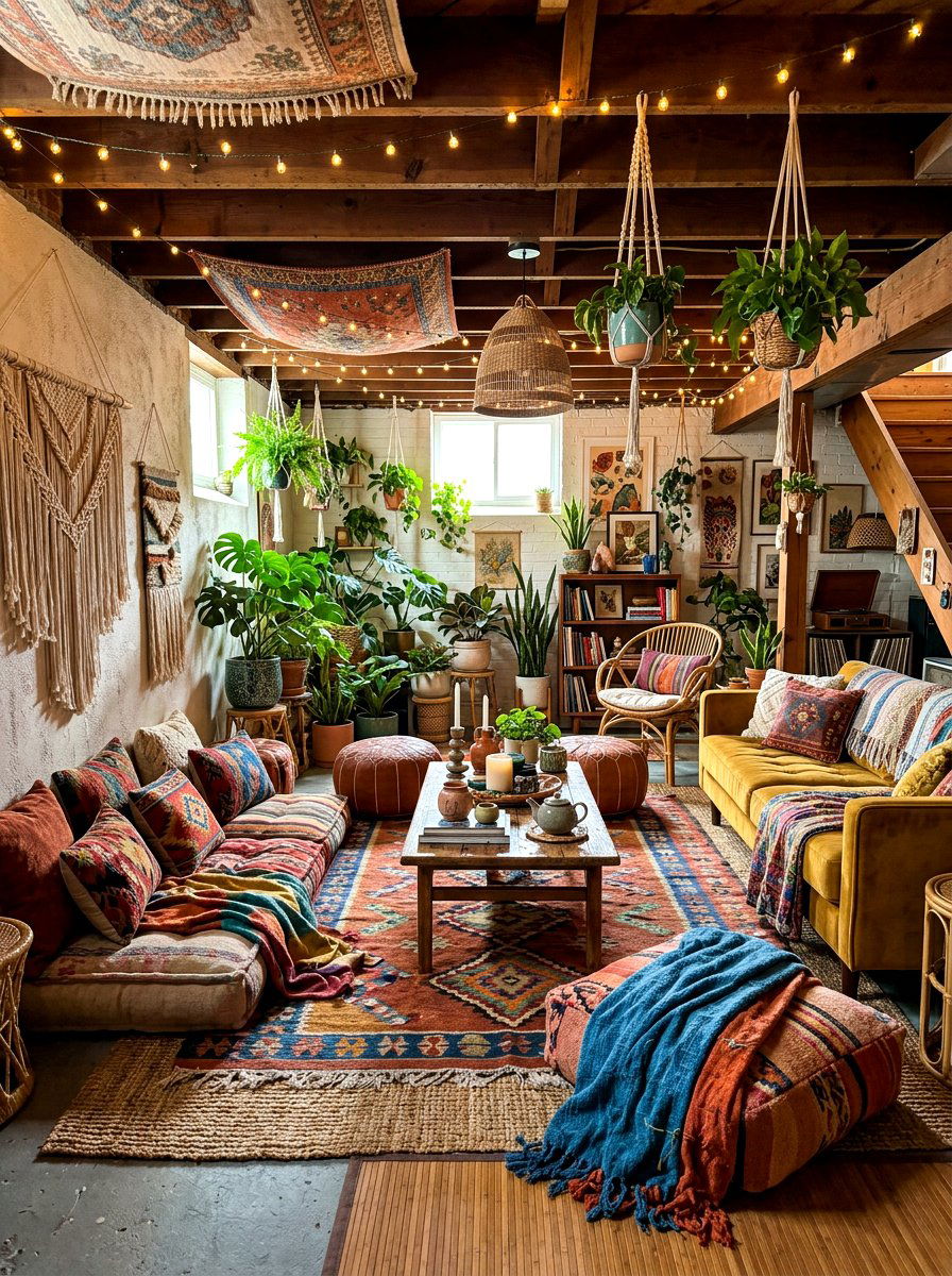 Bohemian basement lounge - 30 basement family lounge ideas