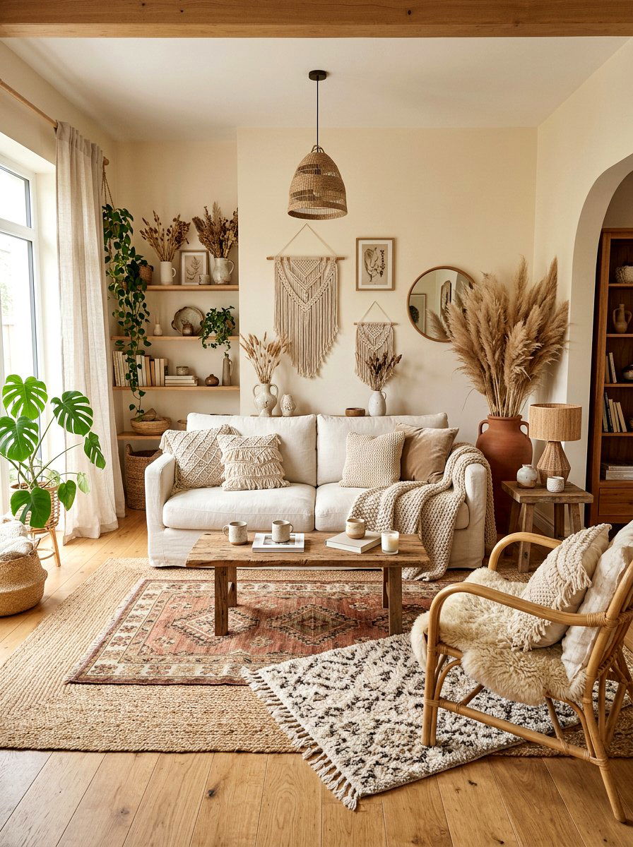 Bohemian beige living room - 30 warm neutral living room ideas