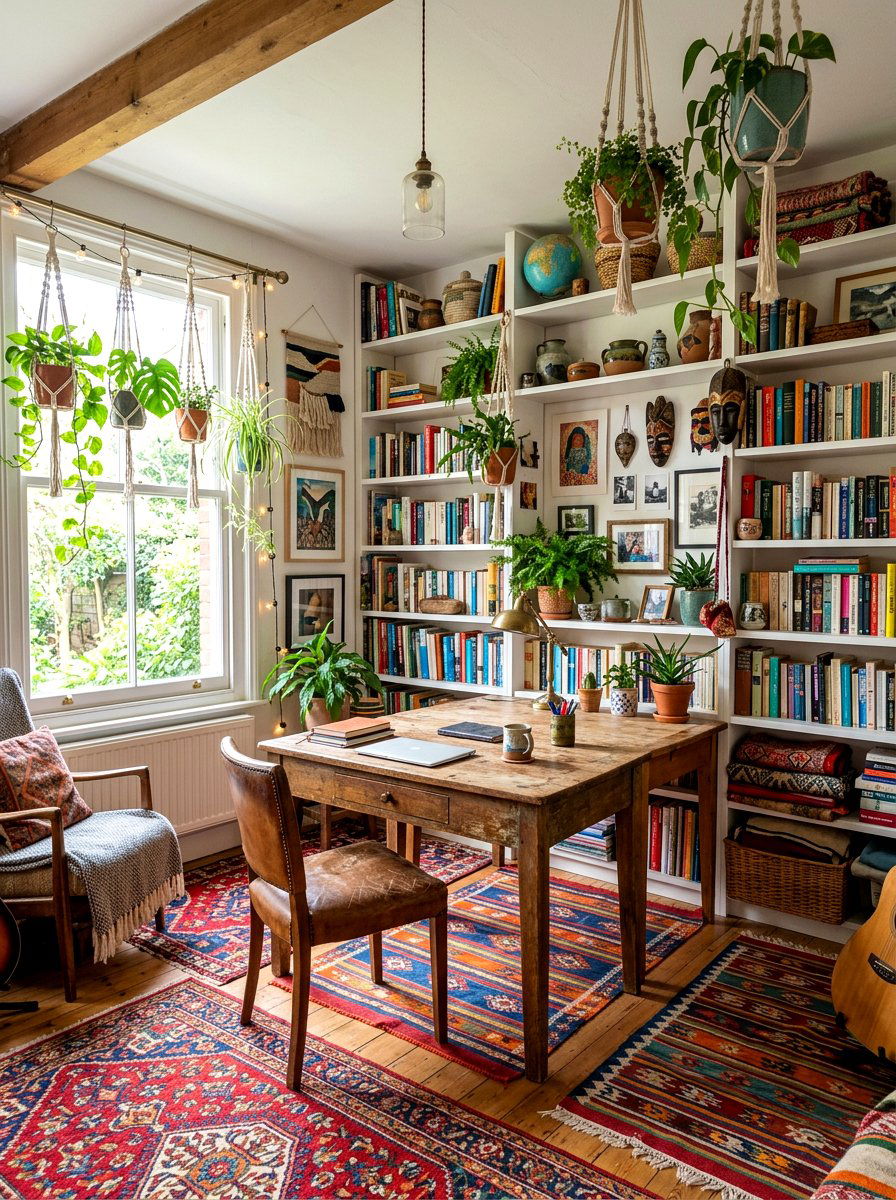 Bohemian book office - 30 book lover office ideas