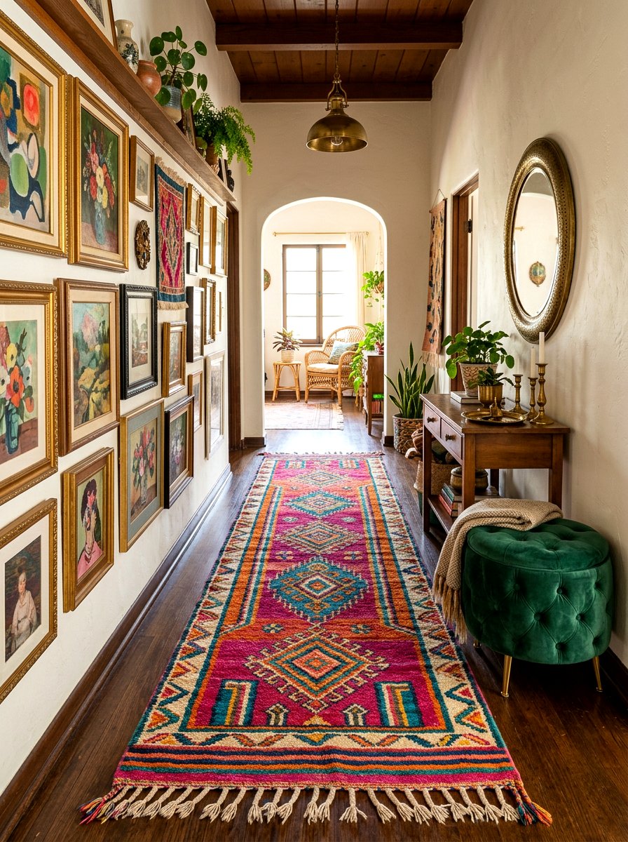 Bohemian colorful runner - 30 hallway runner ideas