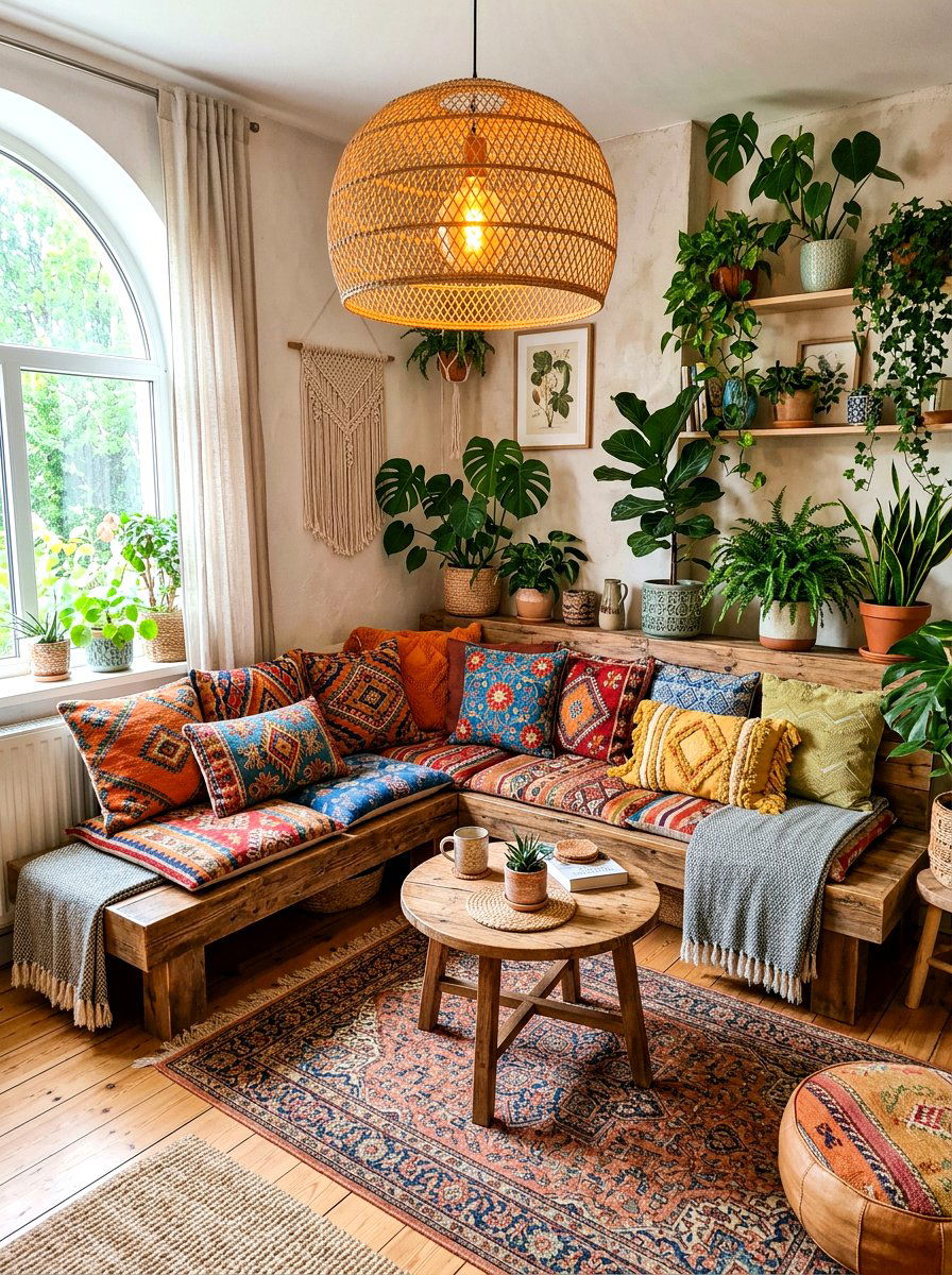 Bohemian corner seating - 30 banquette dining room ideas