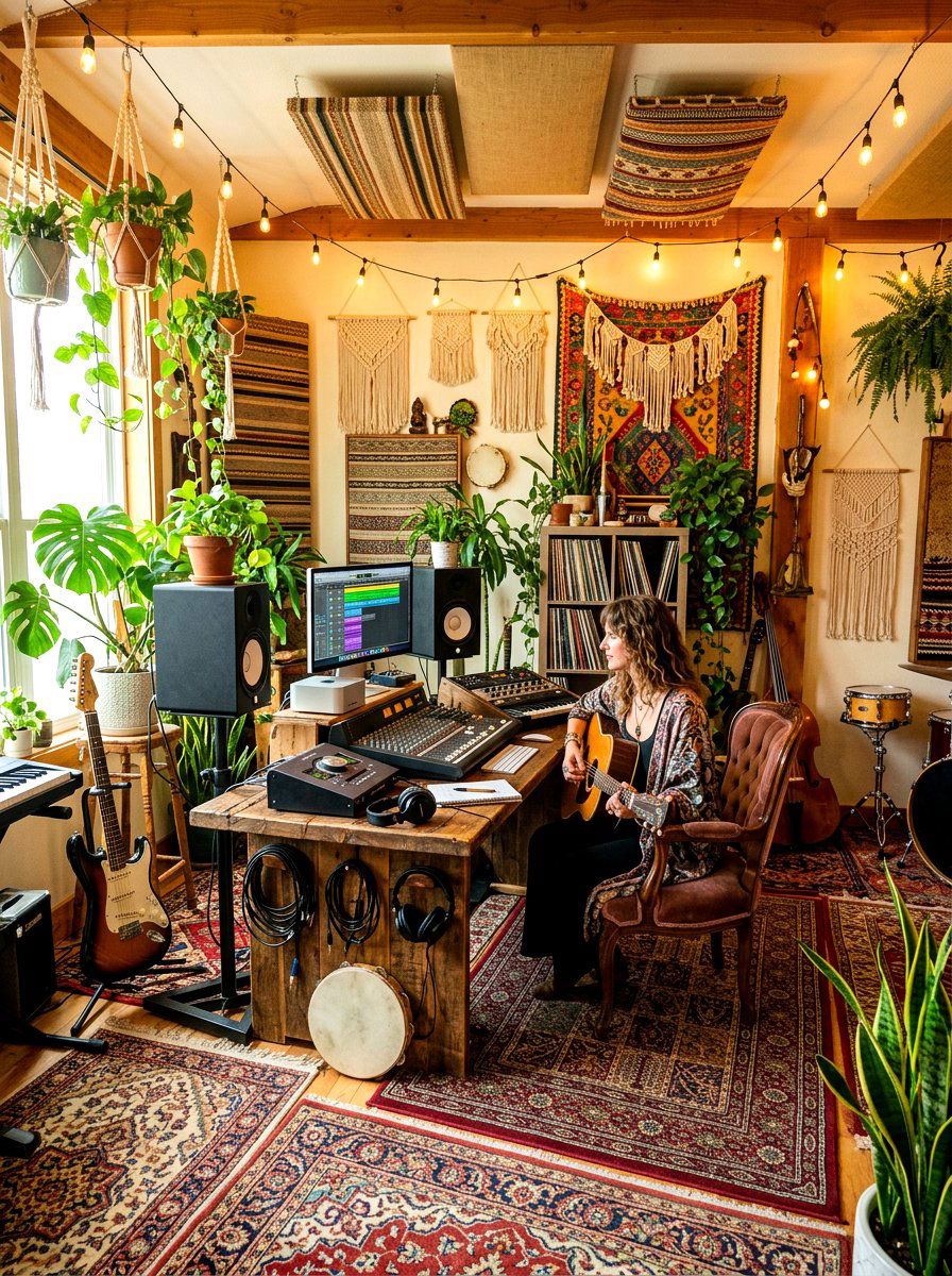 Bohemian creative music space - 30 recording room ideas