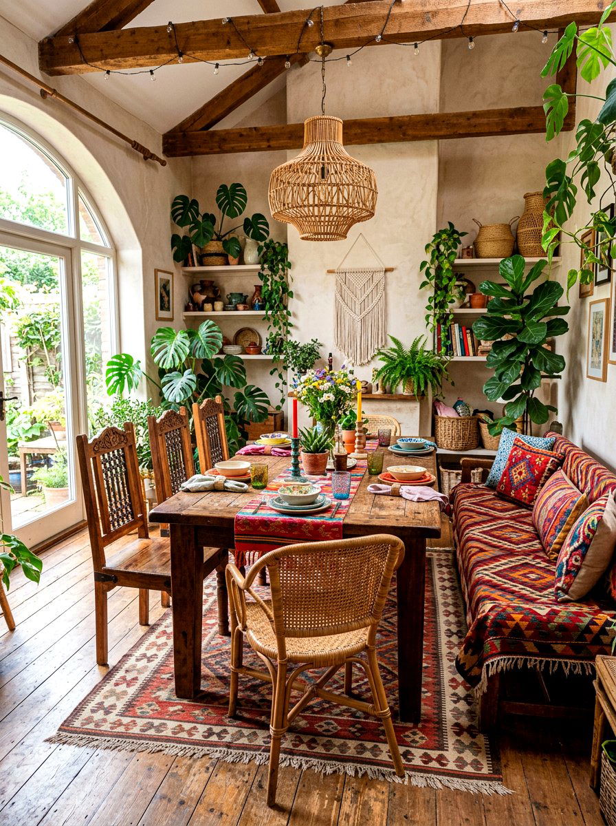 Bohemian dining room seating - 30 mismatched dining chair ideas