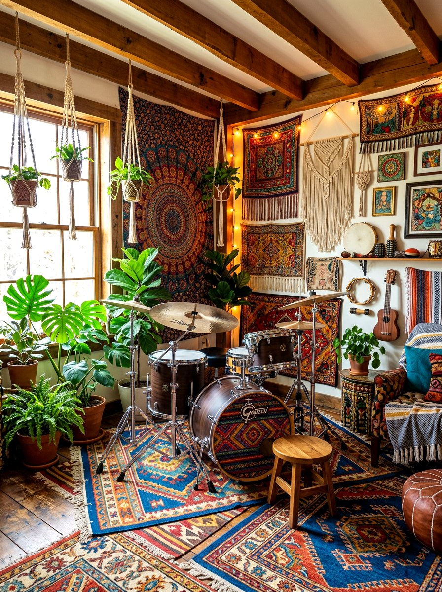 Bohemian drum room - 30 drum room ideas