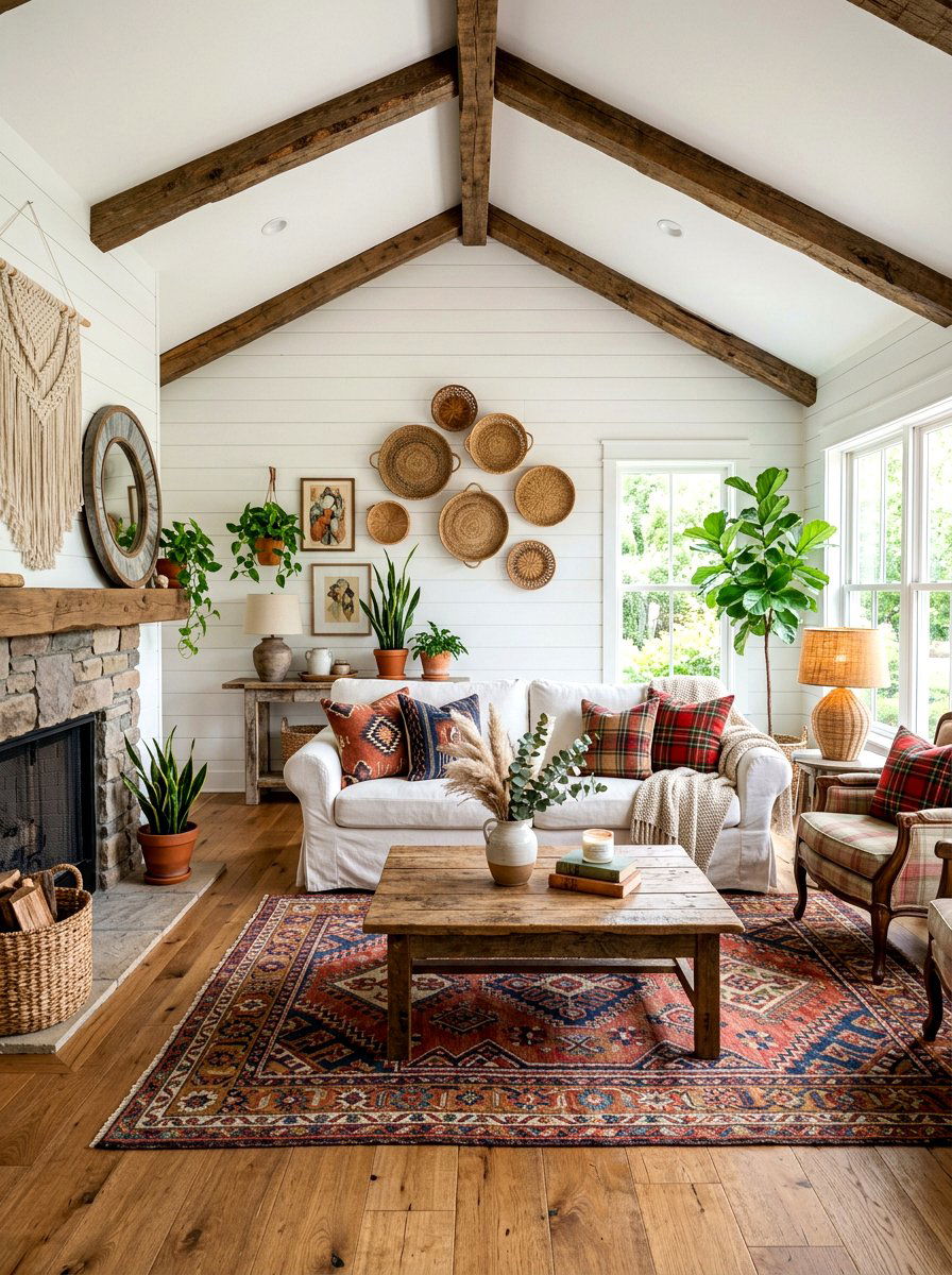 Bohemian farmhouse living room - 30 boho living room ideas