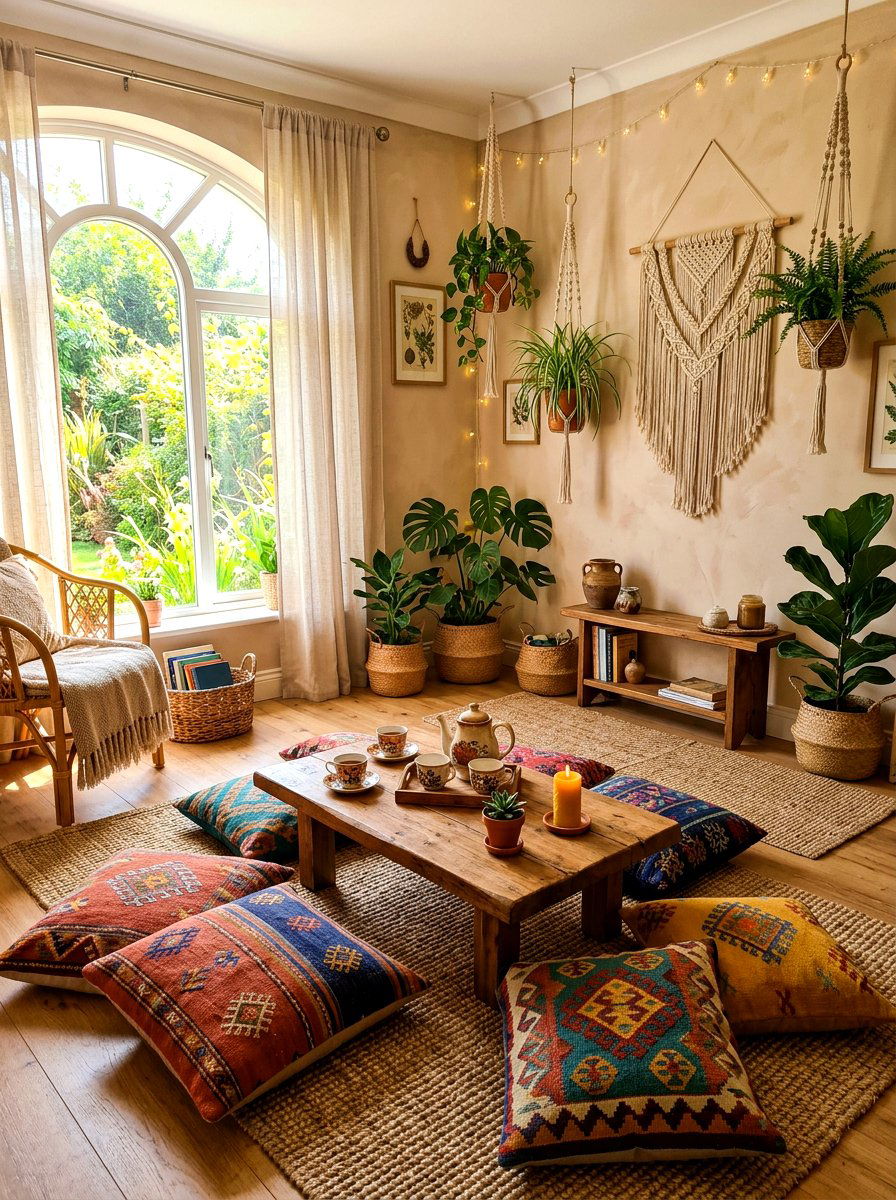Bohemian floor tea space - 30 tea corner ideas