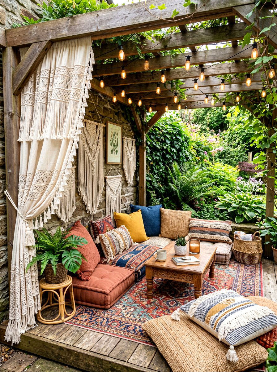 Bohemian fringed curtains - 30 cabana curtain ideas