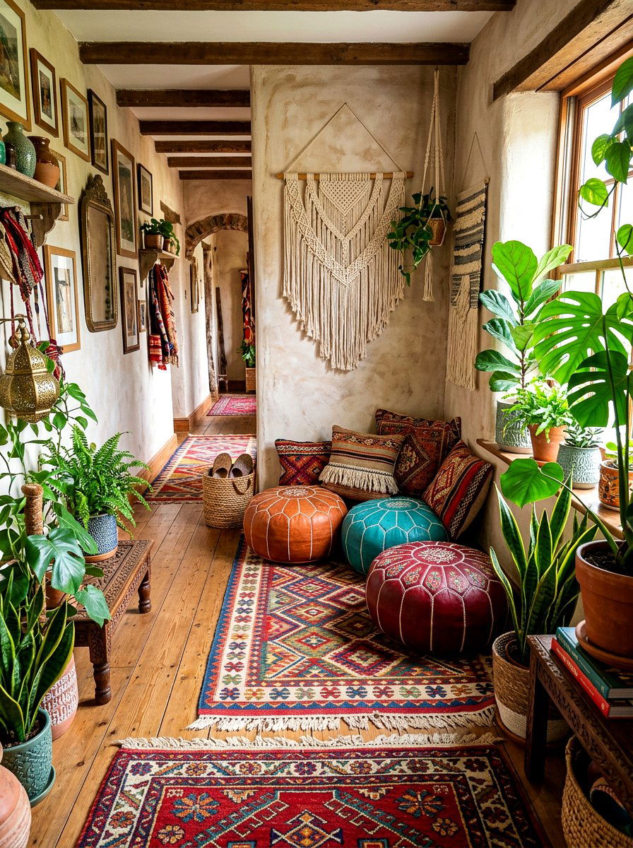 Bohemian hallway floor seat - 30 hallway reading nook ideas