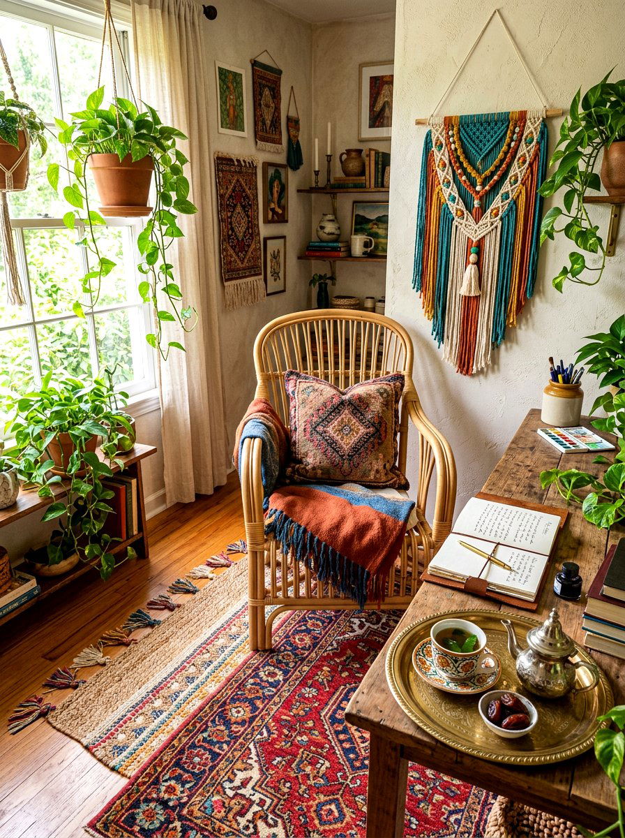 Bohemian journaling space - 30 tea and journaling corner ideas