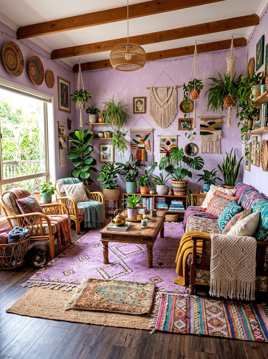 Bohemian lilac living room - 30 lilac living room ideas