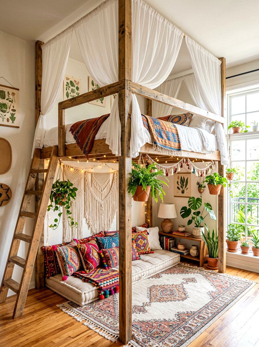 Bohemian loft bed - 30 loft bed ideas