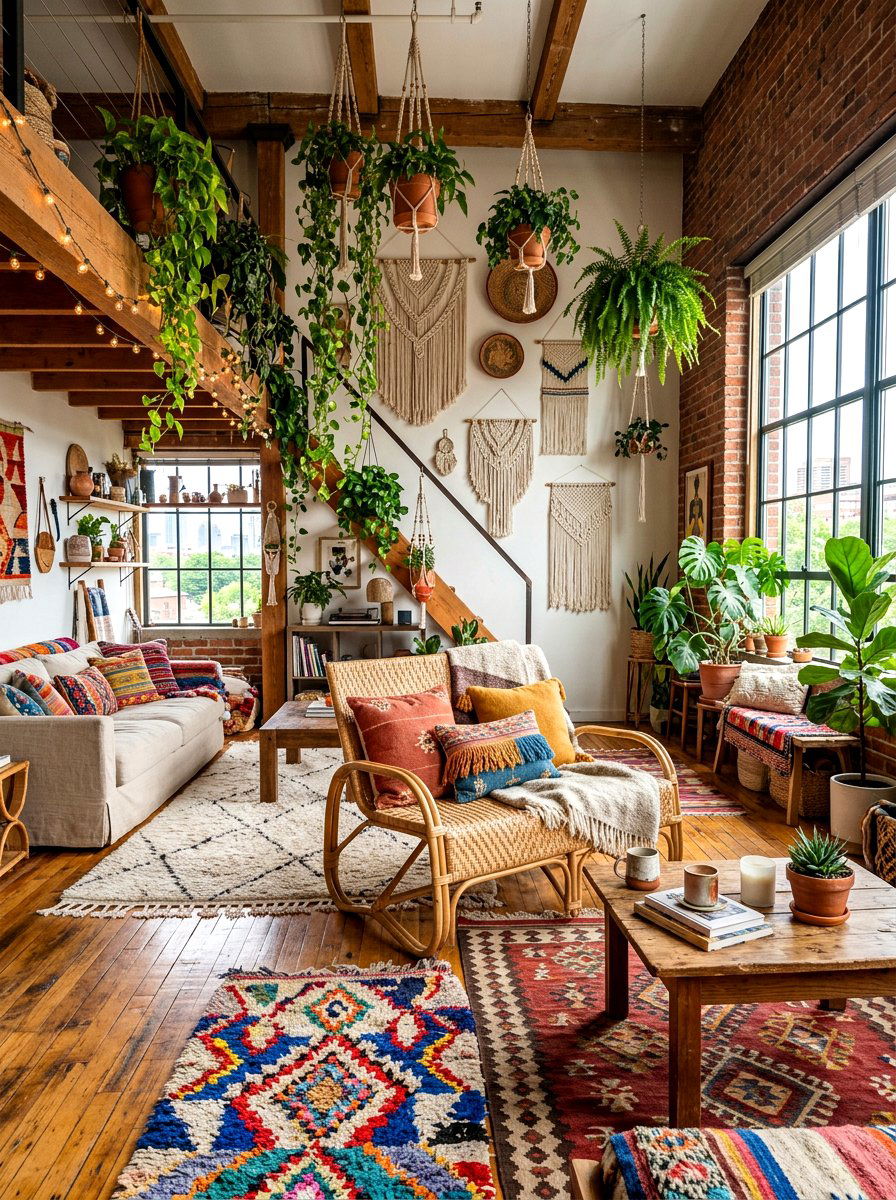 Bohemian loft interior - 30 loft living room ideas