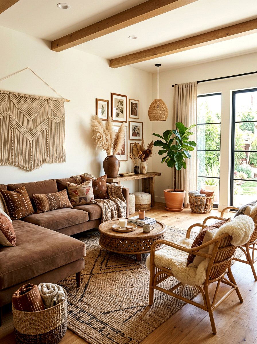 Bohemian mocha living room - 30 monochrome mocha living room ideas