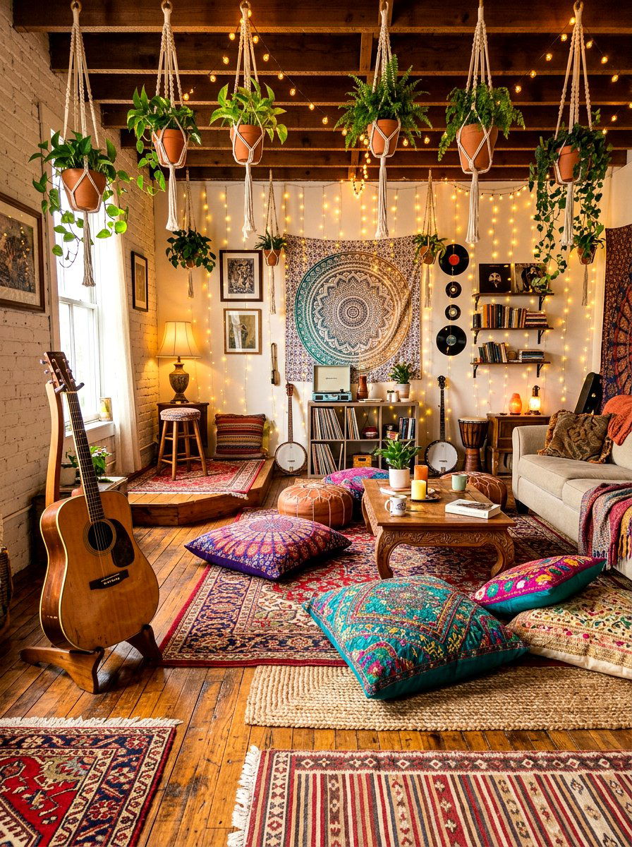 Bohemian music lounge decor - 30 music practice room ideas