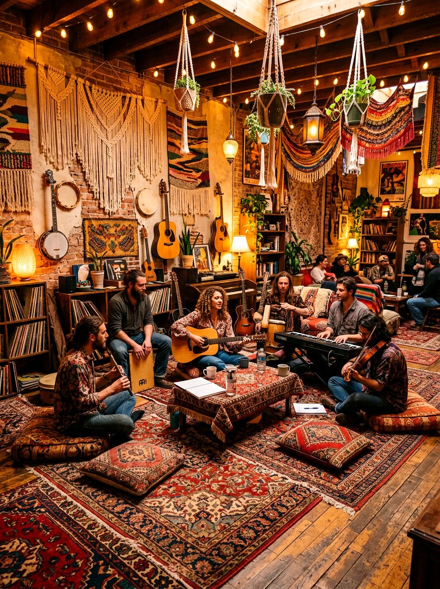 Bohemian music lounge - 30 music room ideas