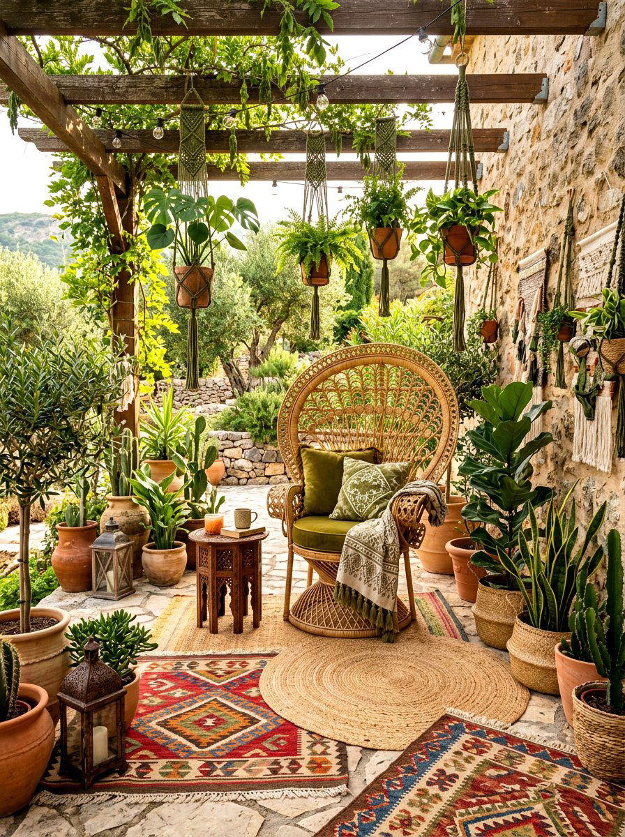 Bohemian olive patio theme - 30 olive patio decor ideas