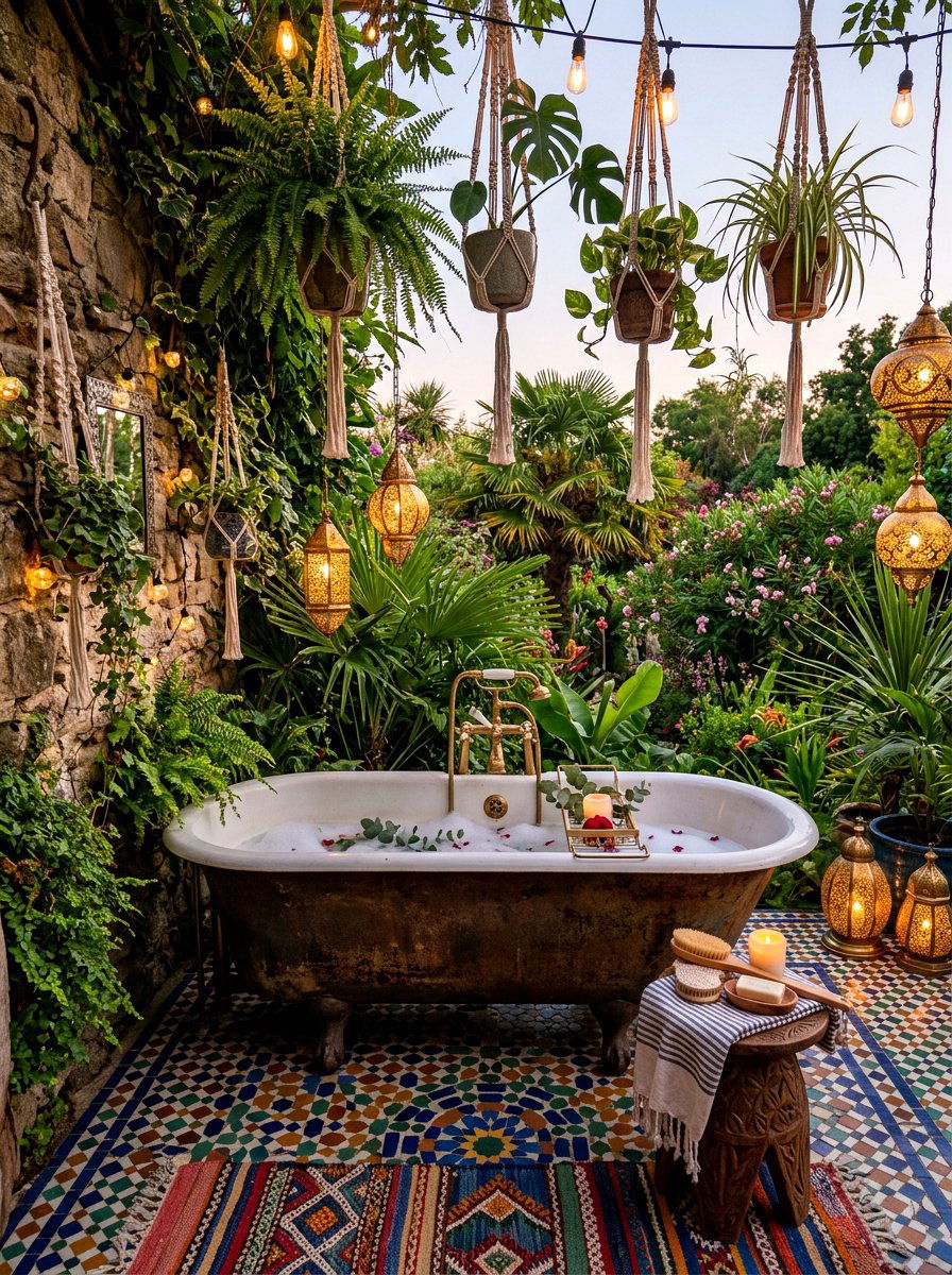 Bohemian outdoor bath - 30 outdoor bath ideas