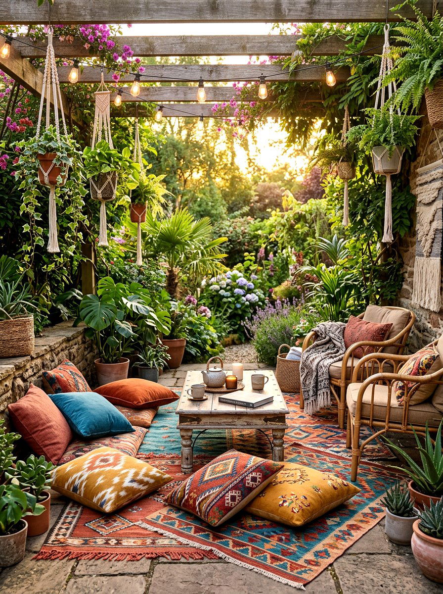 Bohemian outdoor nook - 30 patio breakfast area ideas