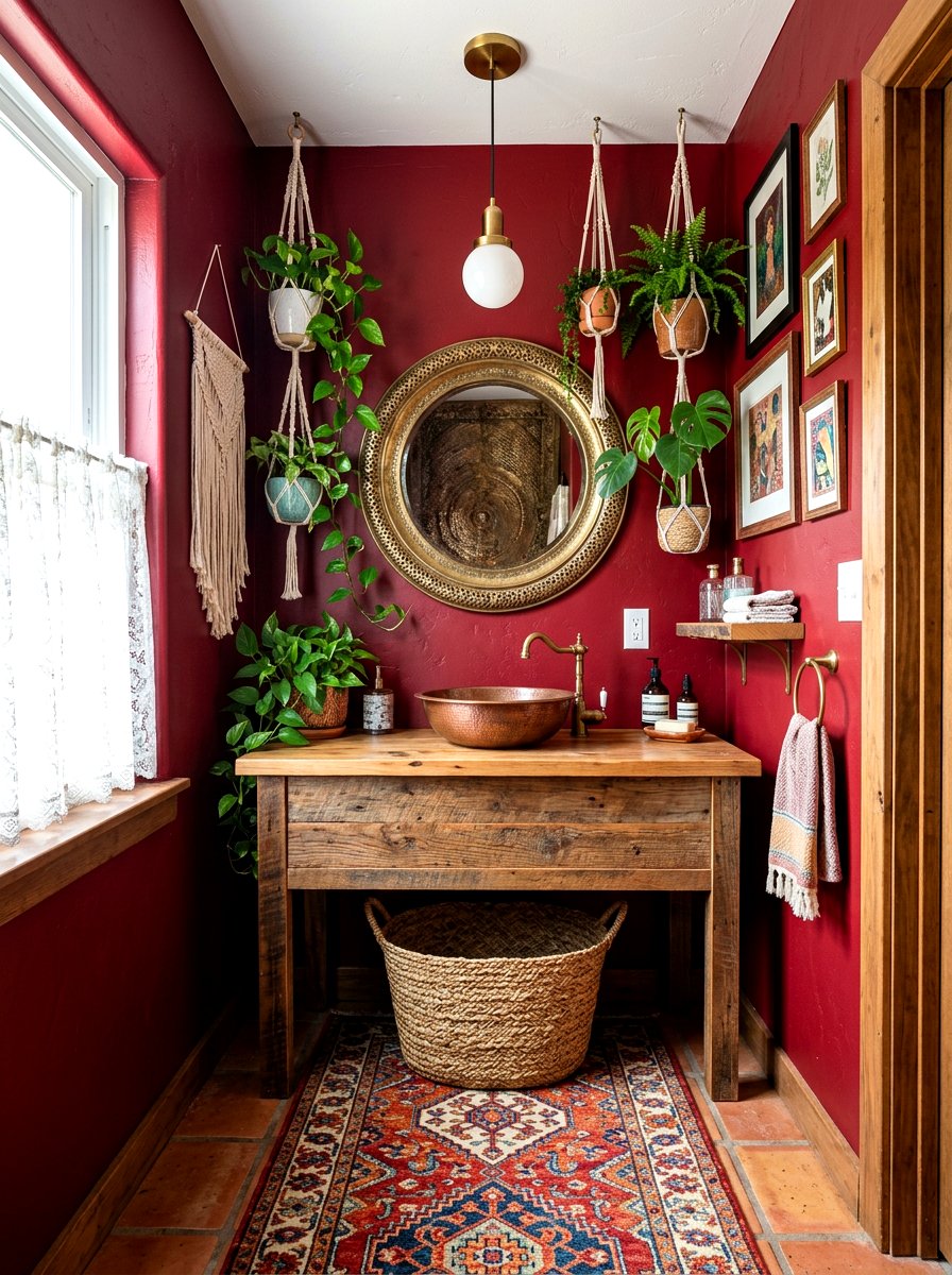 Bohemian oxblood powder room - 30 oxblood powder room ideas