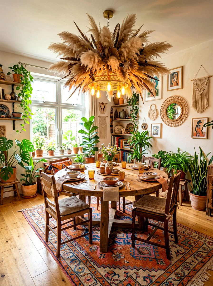 Bohemian pampas grass hanging chandelier