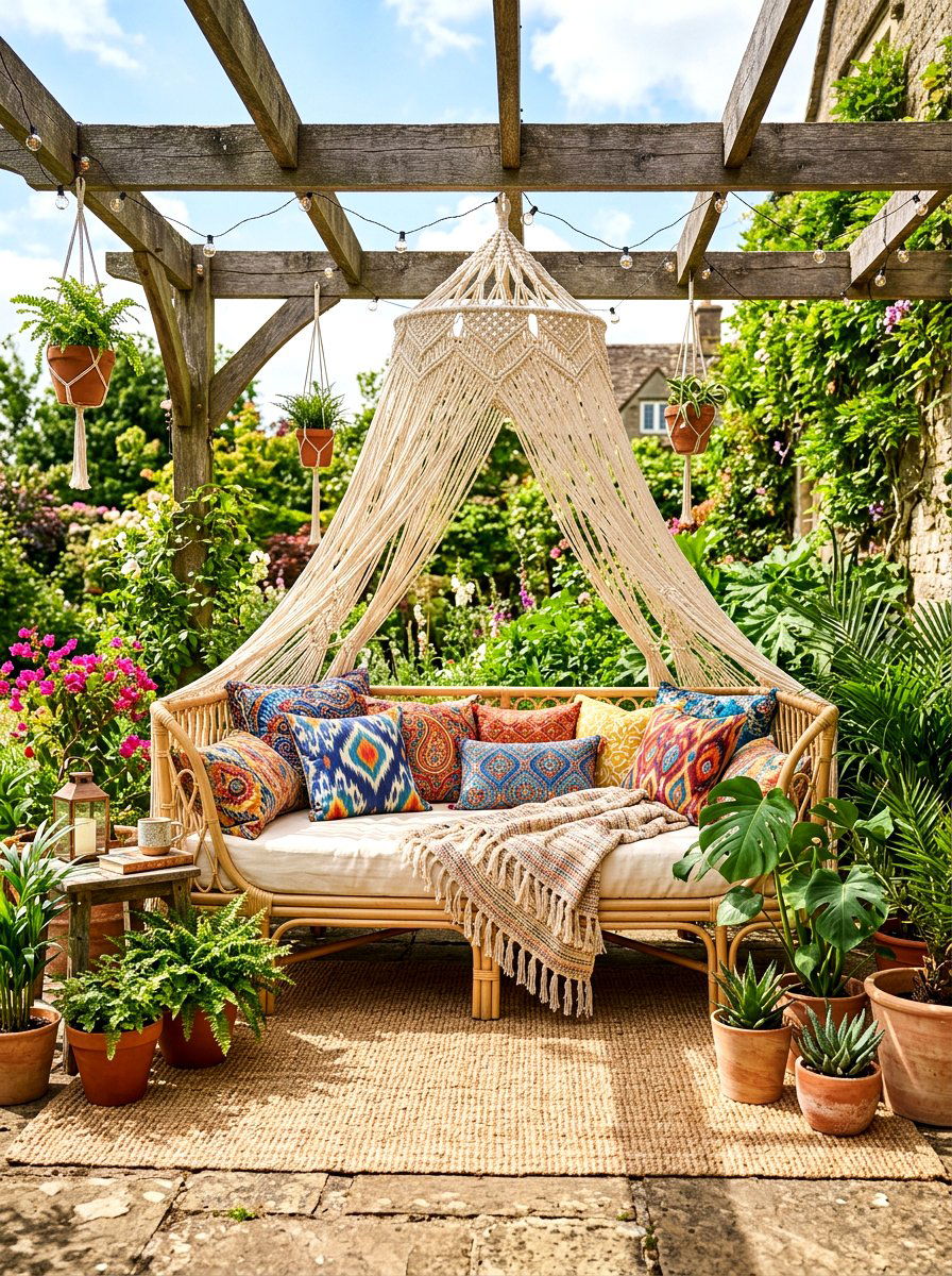 Bohemian patio daybed - 30 outdoor daybed canopy ideas
