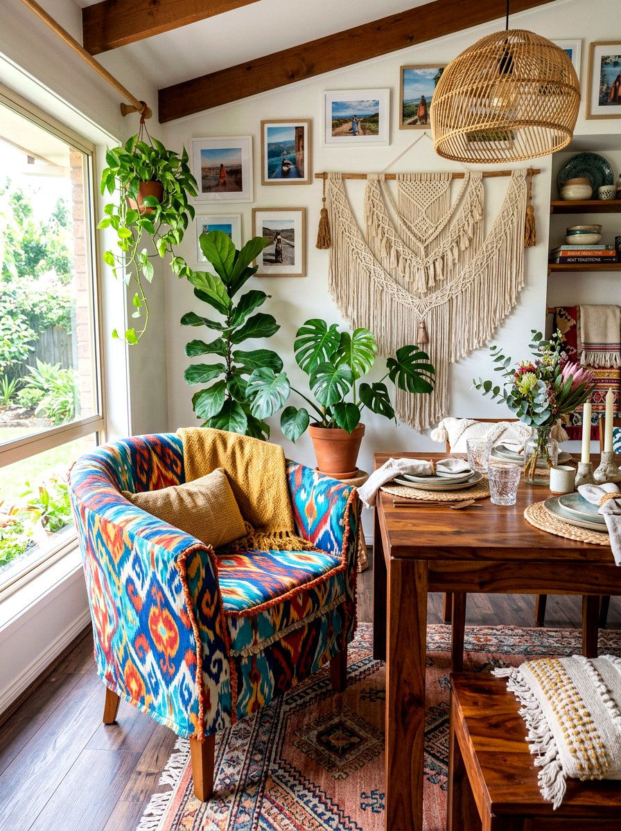 Bohemian patterned slipcover - 30 slipcovered dining chair ideas