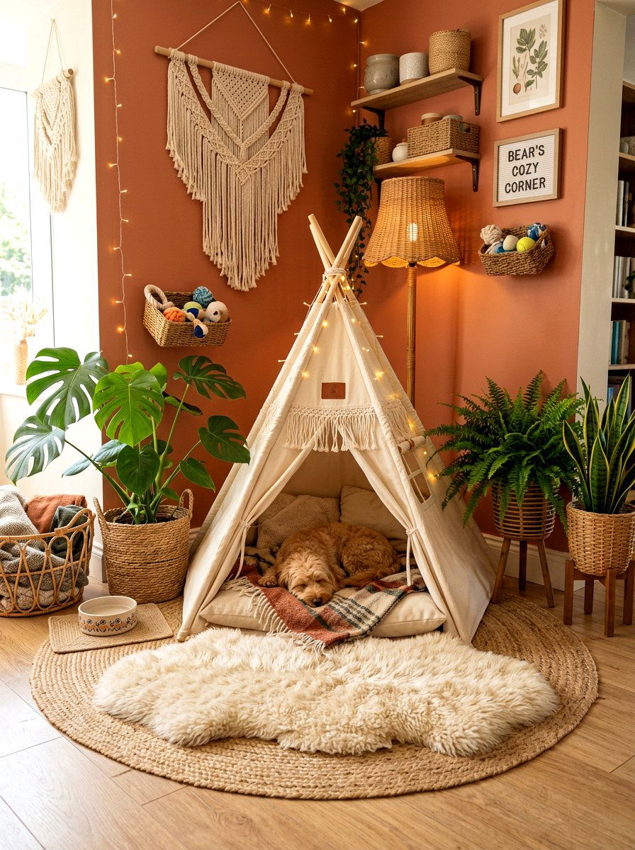 Bohemian pet corner - 30 Pinterest dog room ideas