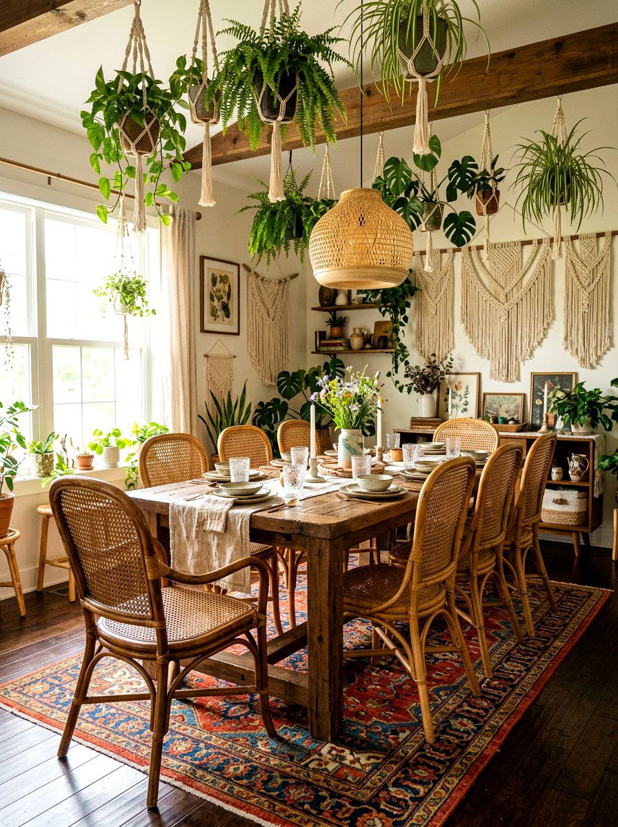 Bohemian rattan cane chairs - 30 cane dining chair ideas