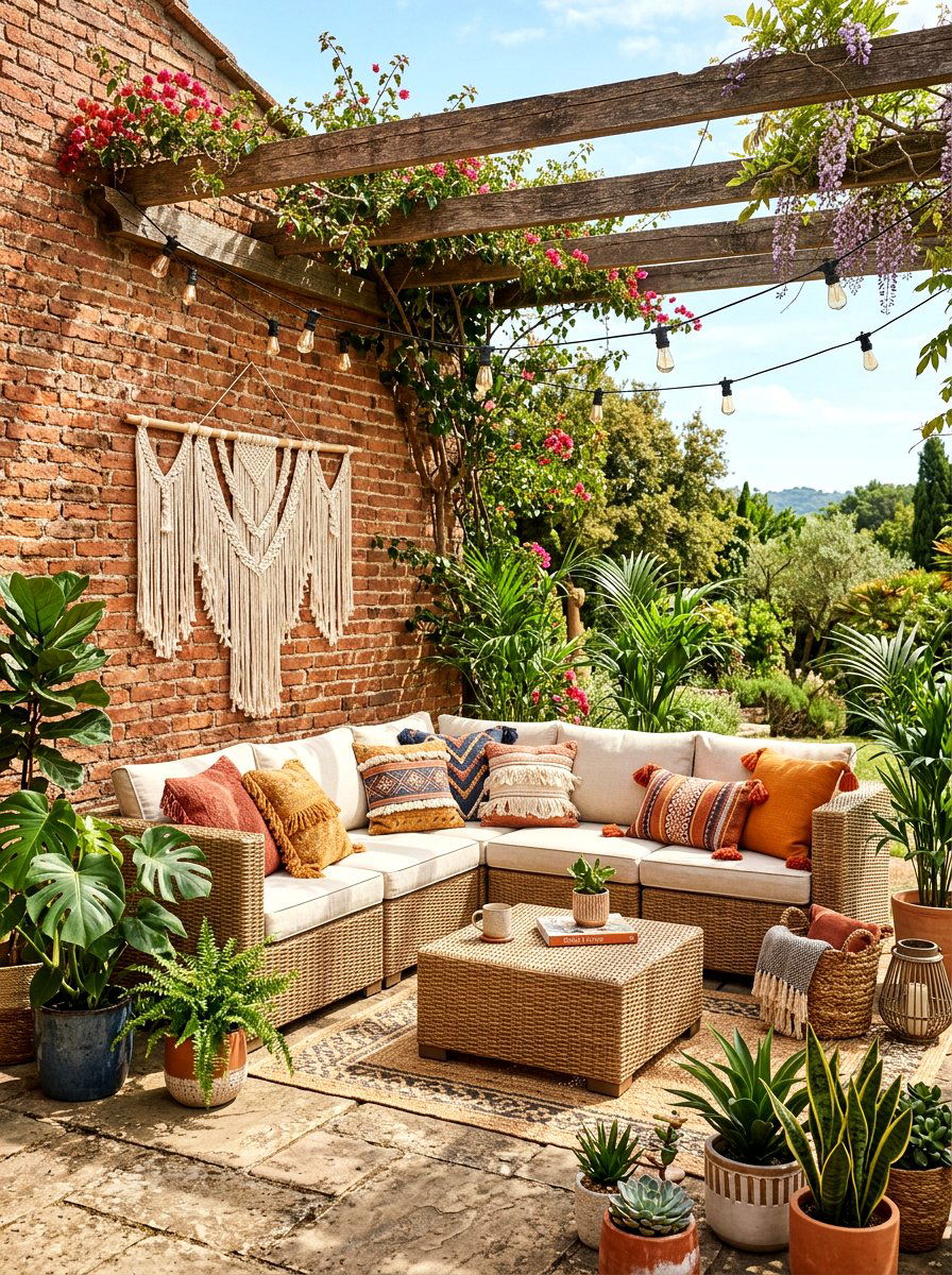 Bohemian rattan modular seating area - 30 outdoor modular sofa ideas