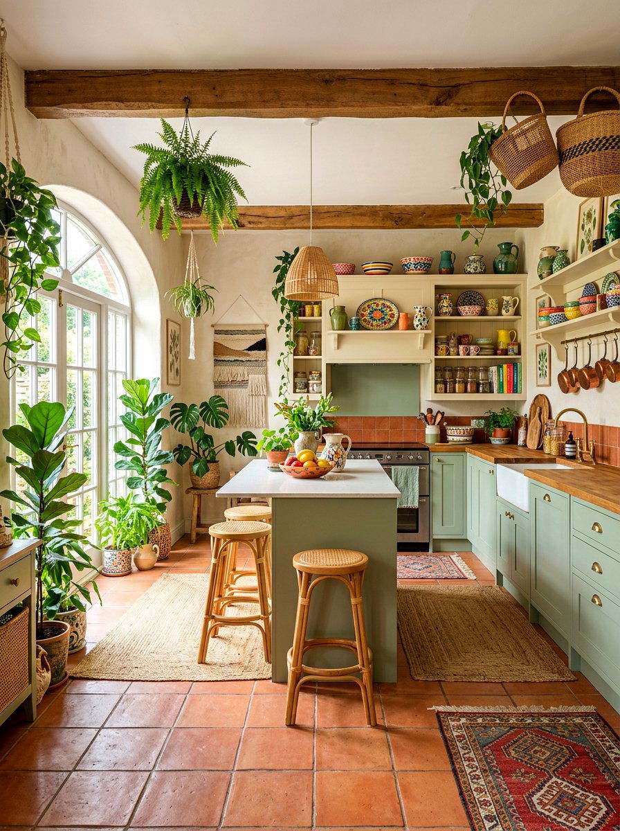 Bohemian sage and cream kitchen - 30 cream and sage kitchen ideas