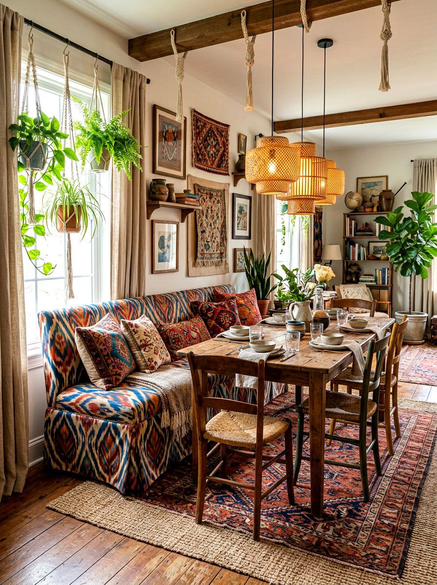 Bohemian skirted dining bench - 30 skirted dining bench ideas