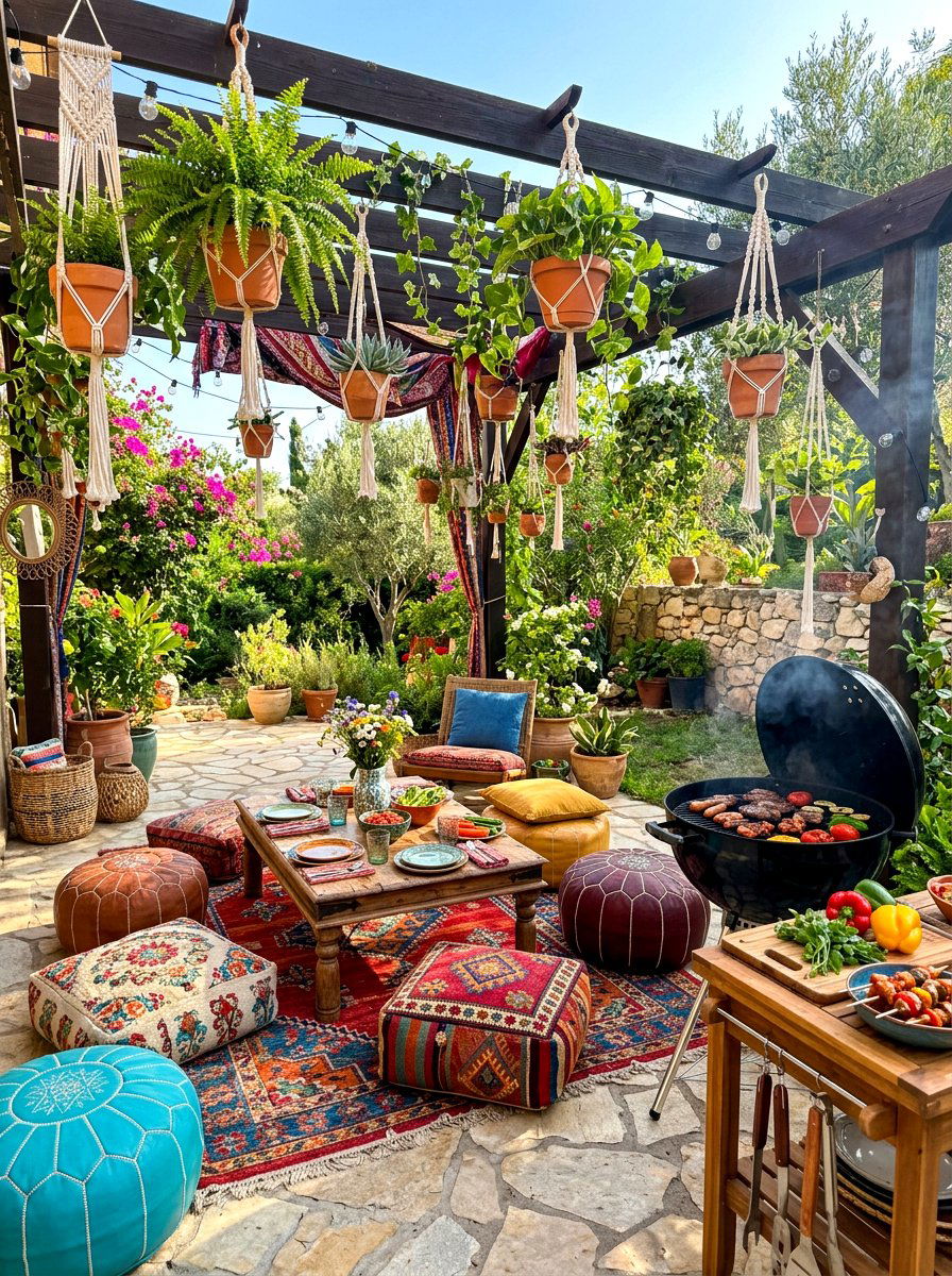 Bohemian style bbq patio - 30 family BBQ patio ideas