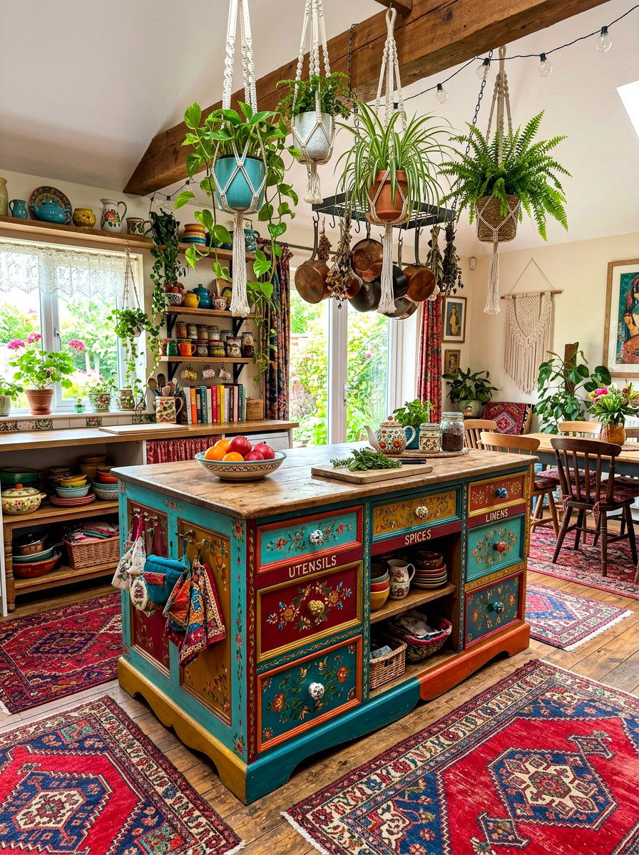 Bohemian style dresser island - 30 antique dresser kitchen island ideas