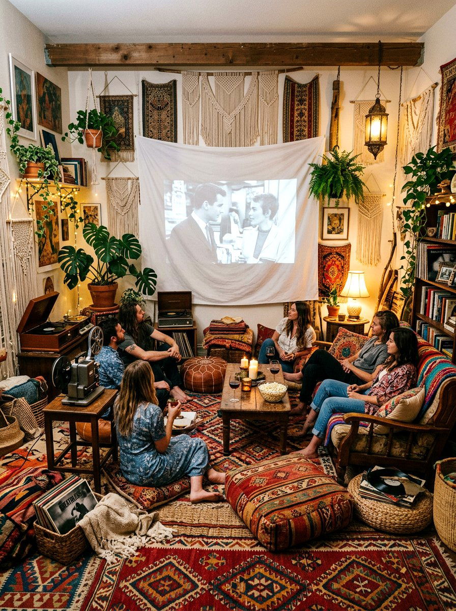 Bohemian style movie lounge - 30 projector room ideas