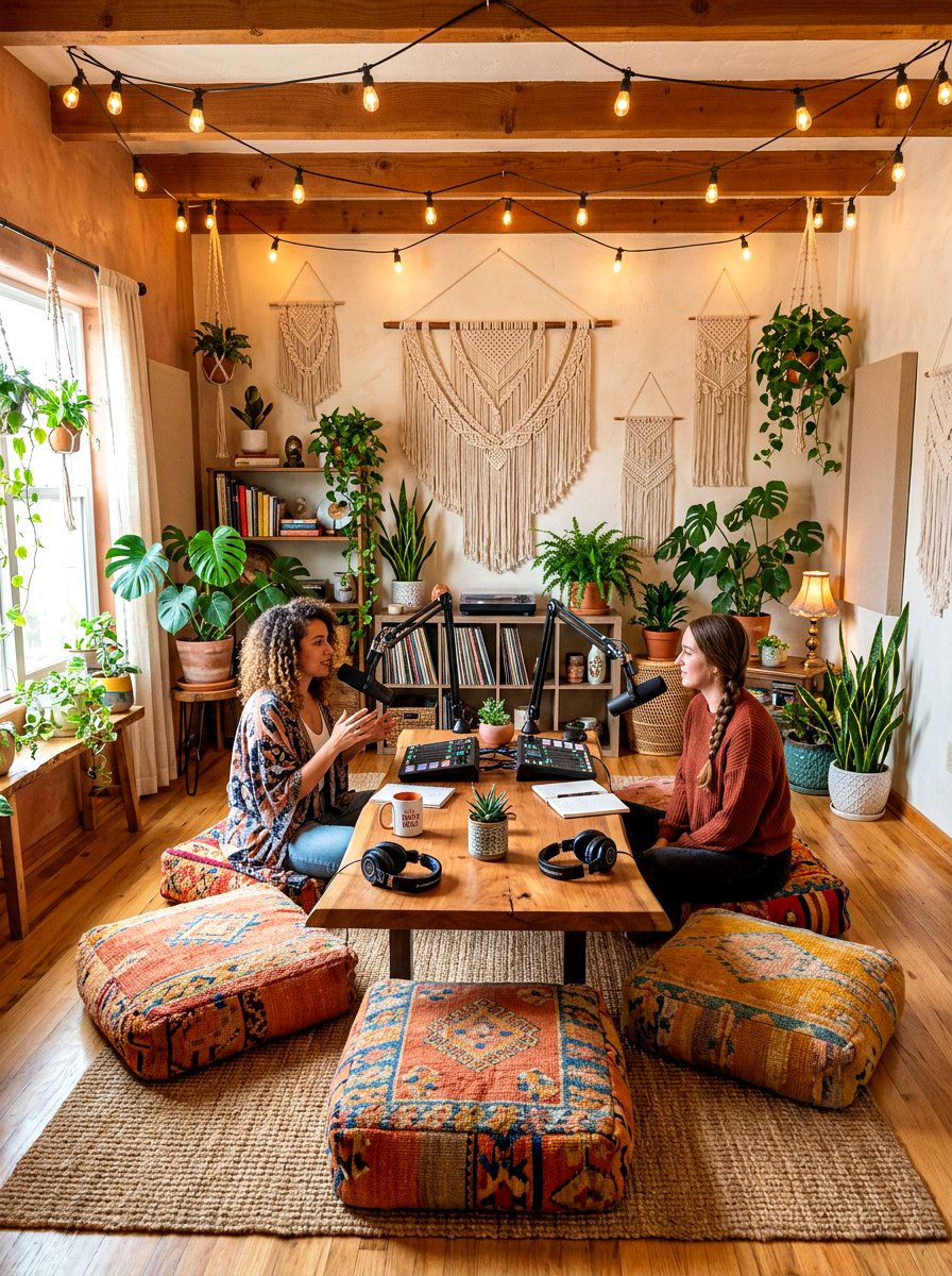 Bohemian style podcast room - 30 podcast room ideas