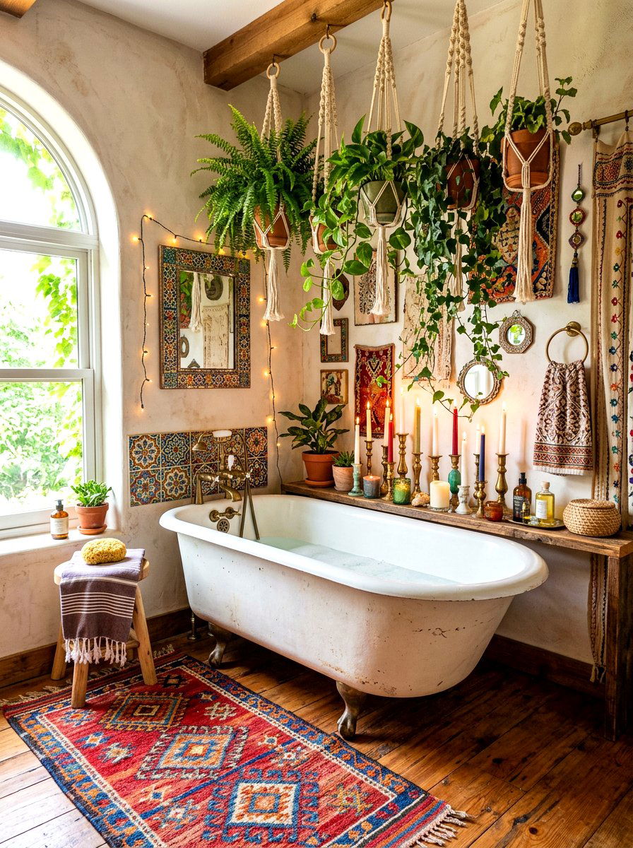Bohemian style tub nook - 30 tub nook bathroom ideas