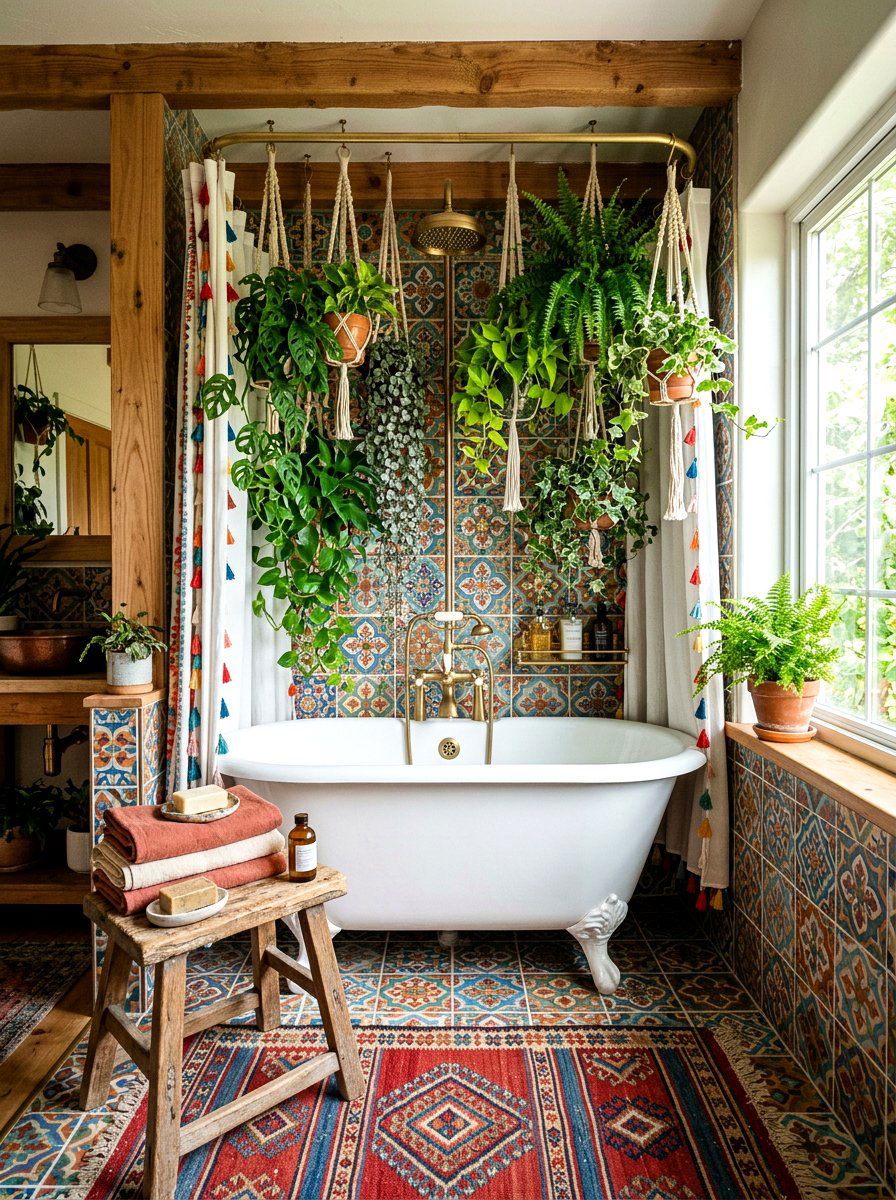 Bohemian style tub shower - 30 tub shower combo ideas