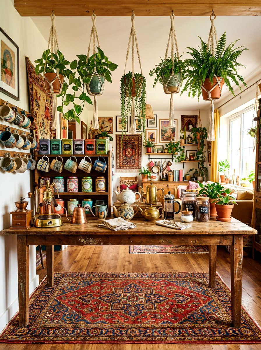 Bohemian tea and coffee station - 30 breakfast station ideas