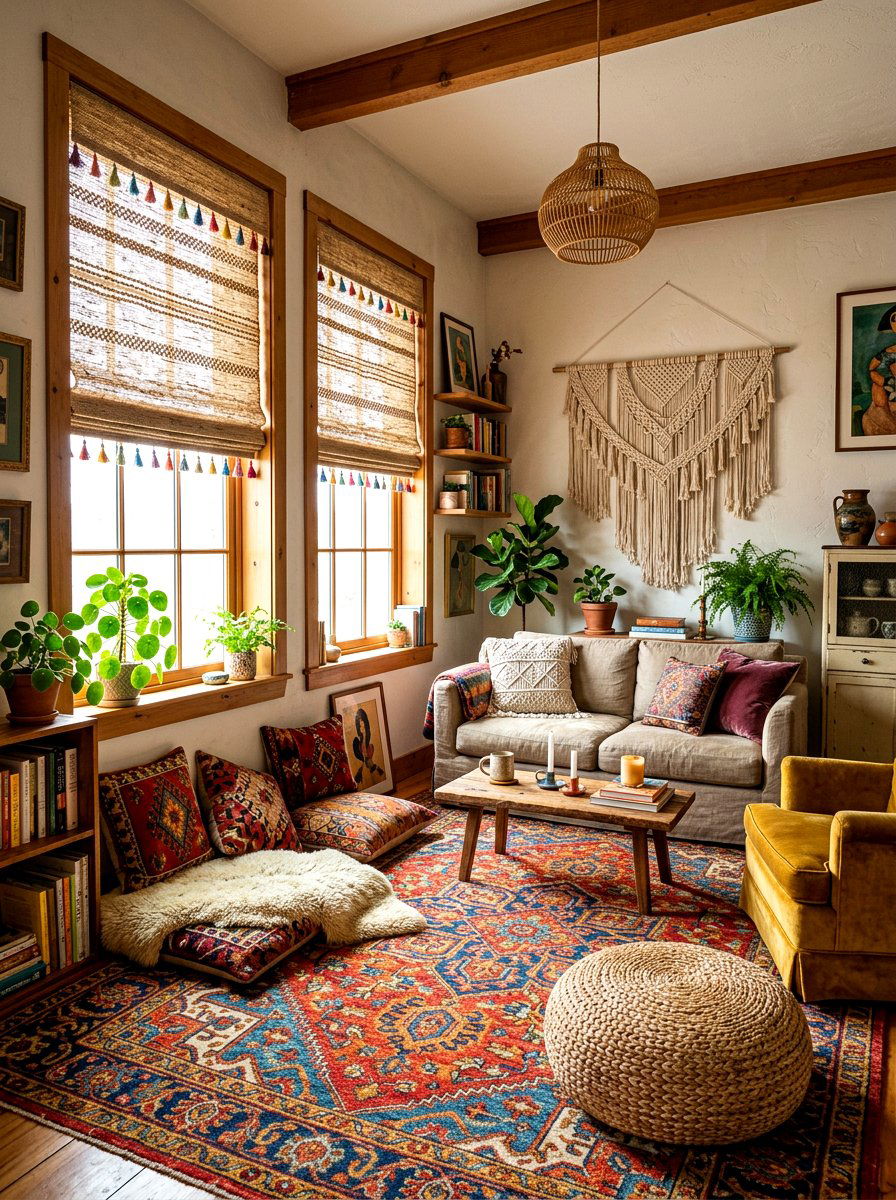 Bohemian textured window shades - 30 roman shade ideas