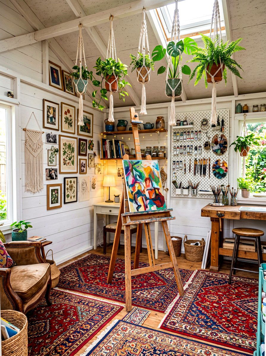 Boho Art Studio - 30 she shed interior ideas