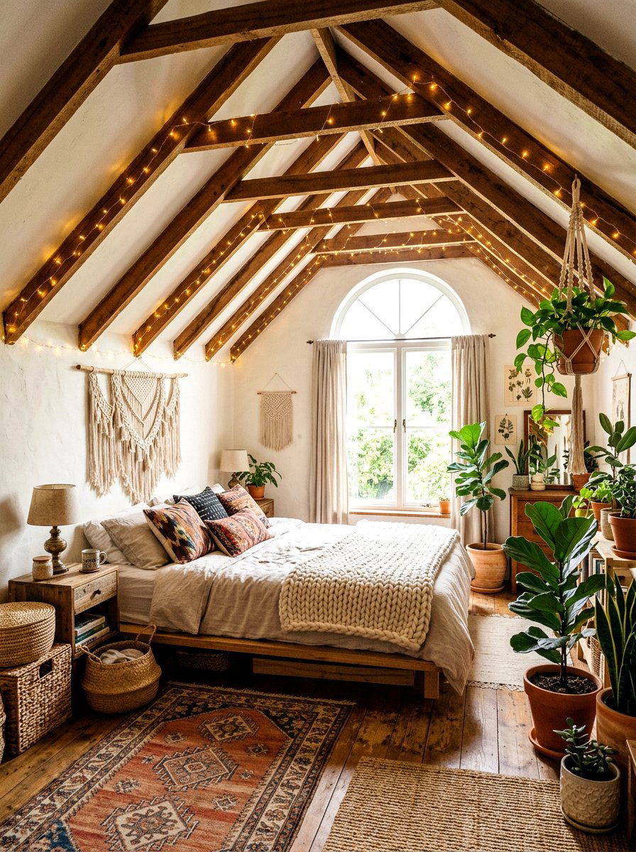 Boho Attic Bedroom Lighting - 30 fairy light canopy ideas