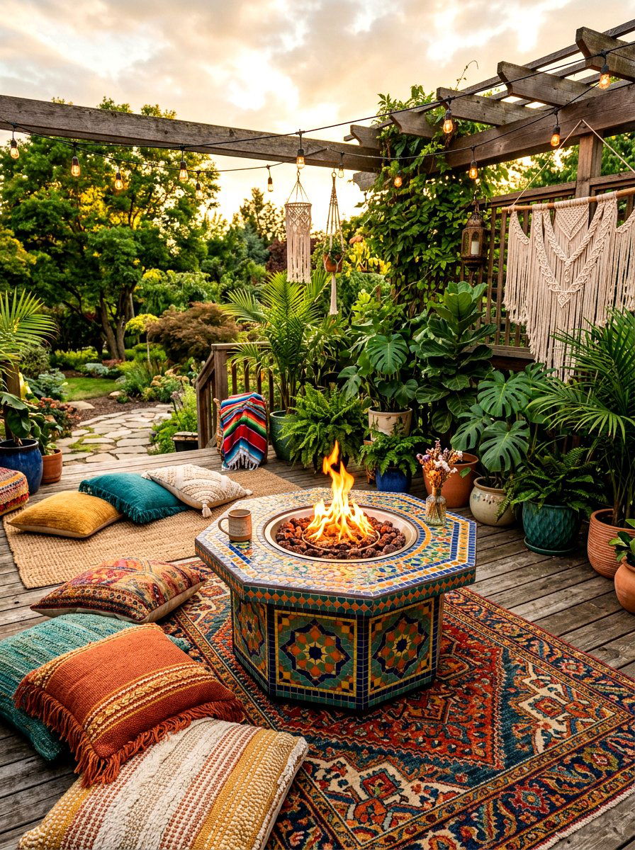 Boho Backyard Fire Table - 30 fire table patio ideas