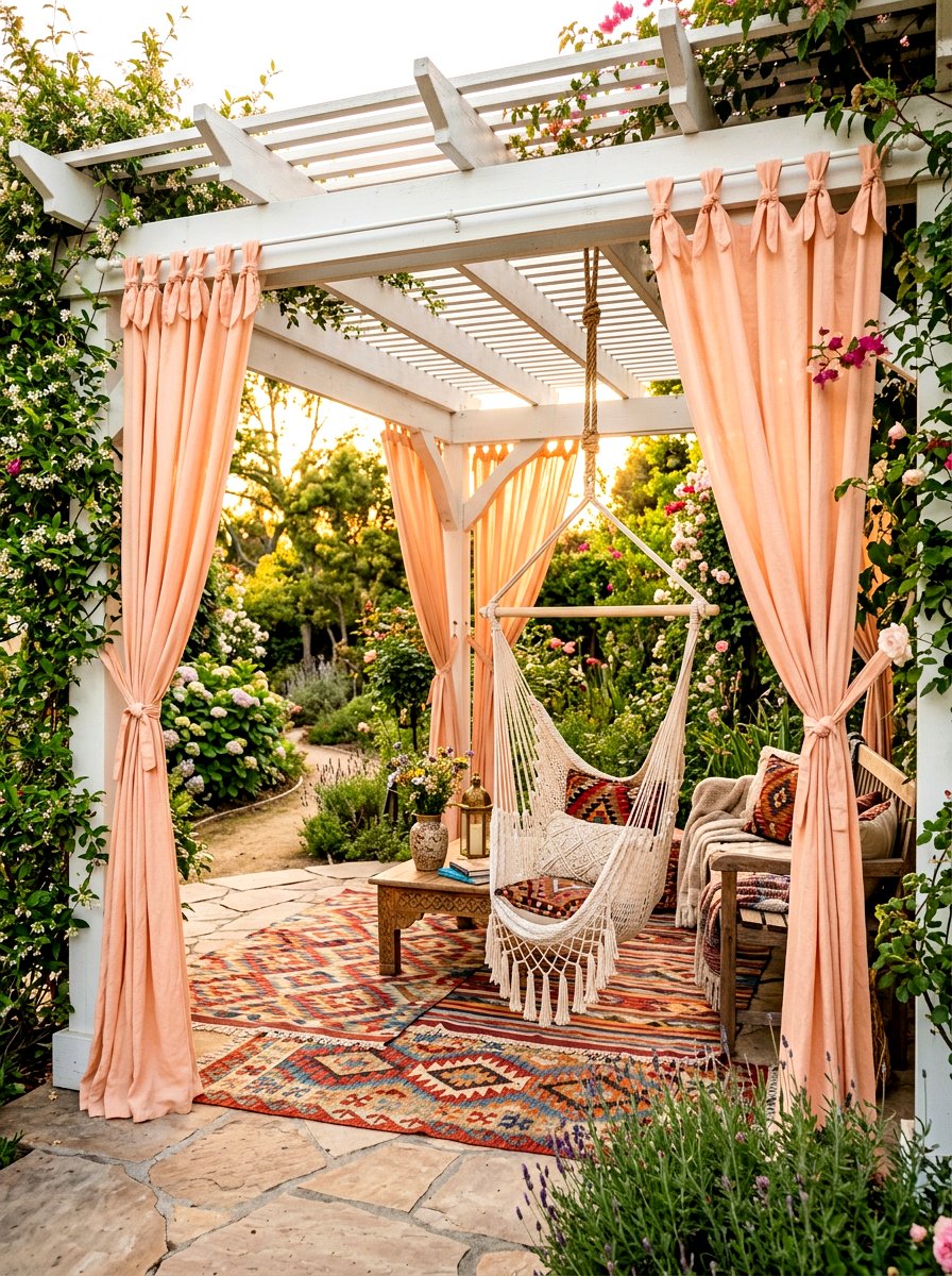 Boho Bamboo Outdoor Pergola - 30 patio pergola dining ideas