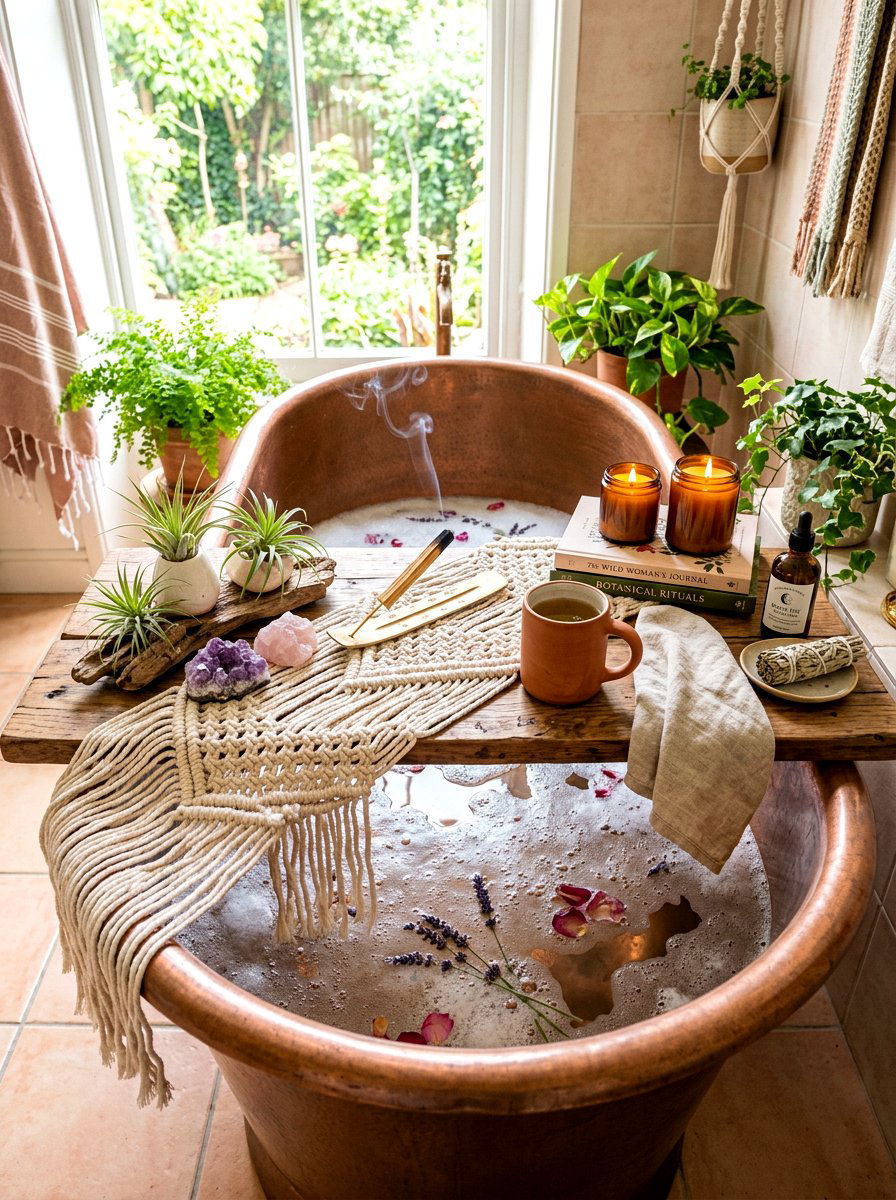 Boho Bathtub Tray Decor - 30 bath tray styling ideas