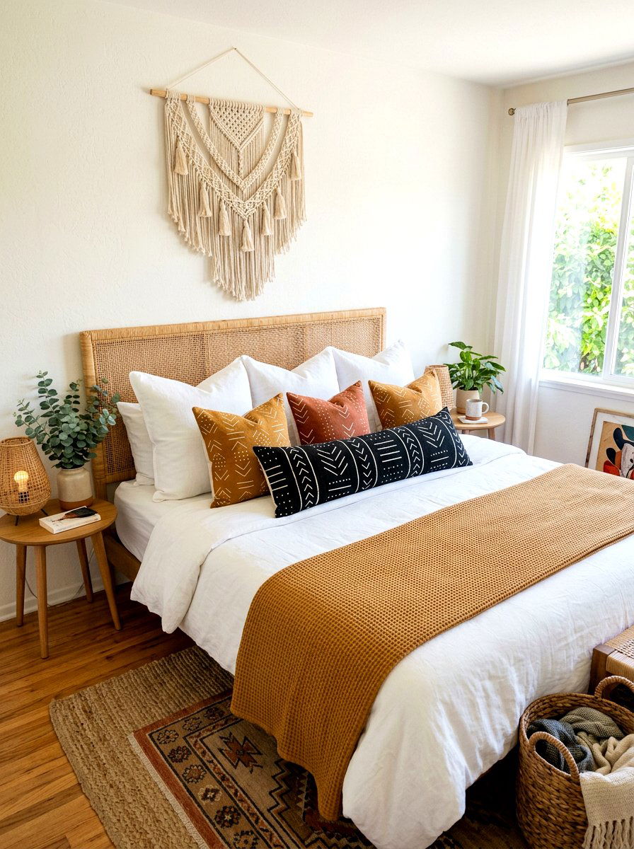 Boho Bed Pillow Stacking - 30 layered throw pillow ideas